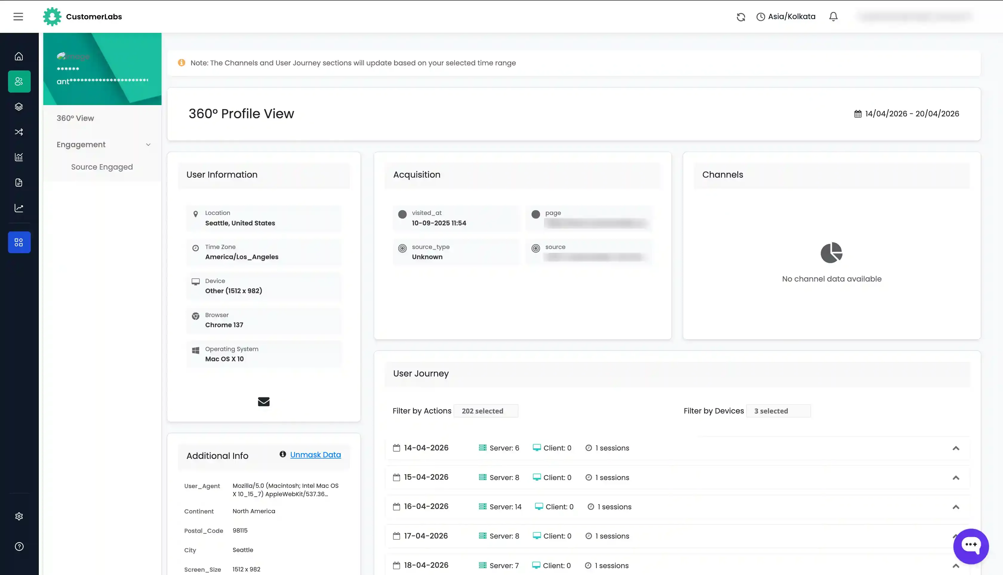 360-degree profile overview in CustomerLabs