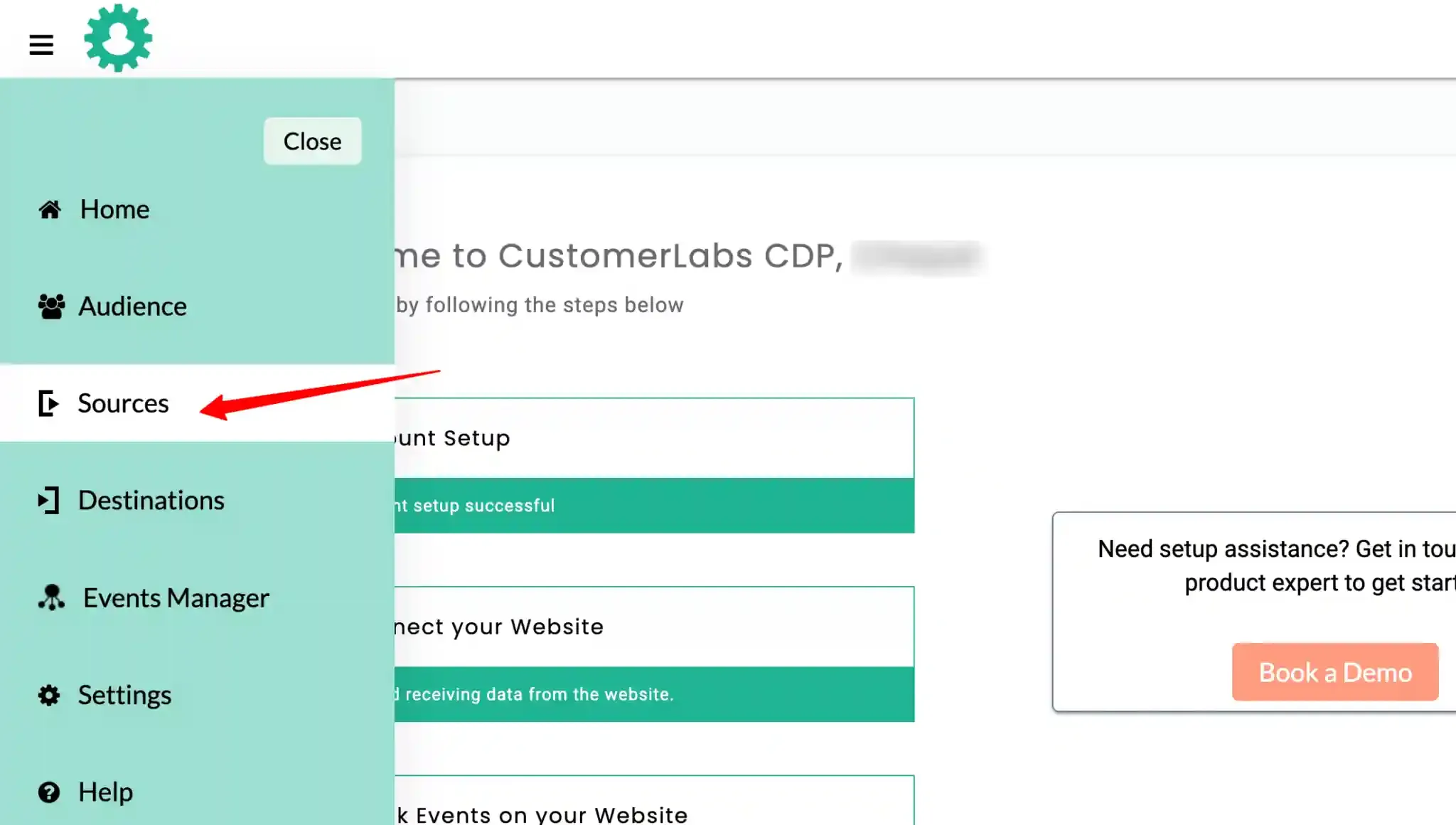 Sources dashboard in CustomerLabs