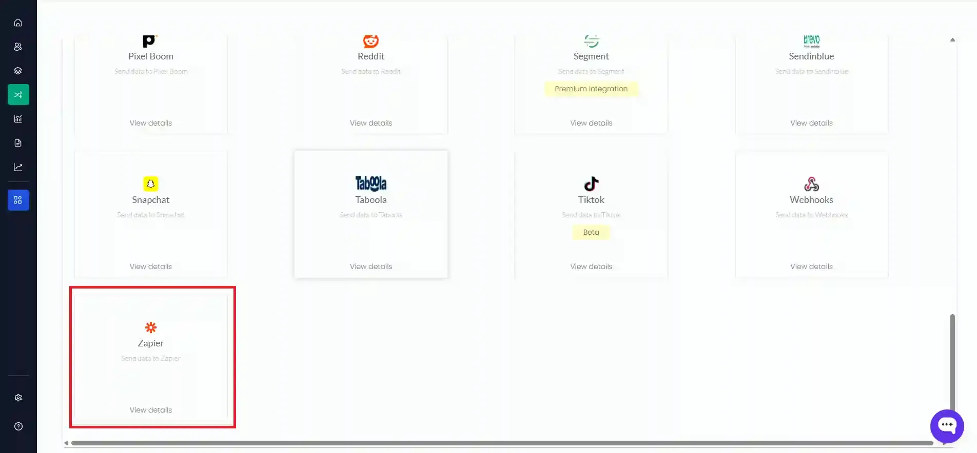 Select Zapier from the All Destinations list