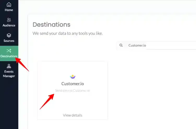 Selecting Customer.io from CustomerLabs Destinations