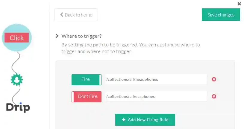 Fire/Don't Fire toggle configured and Save Changes