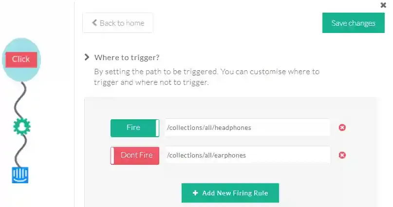 Trigger path URL configuration with Fire/Don't Fire toggle