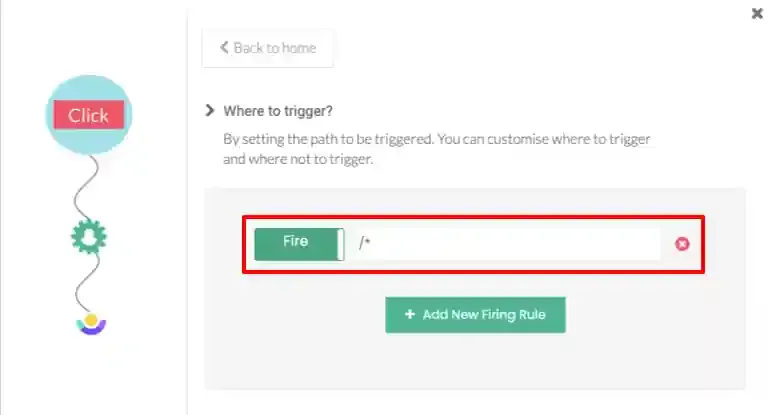 Trigger path URL entry with Fire/Don't Fire toggle