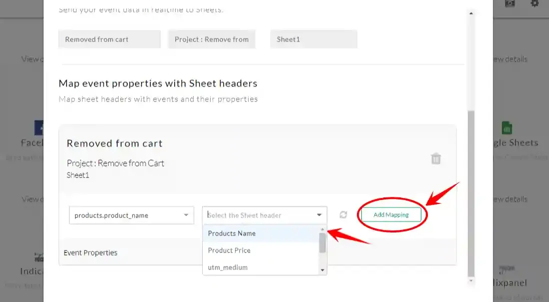 Select a sheet header and click Add Mapping