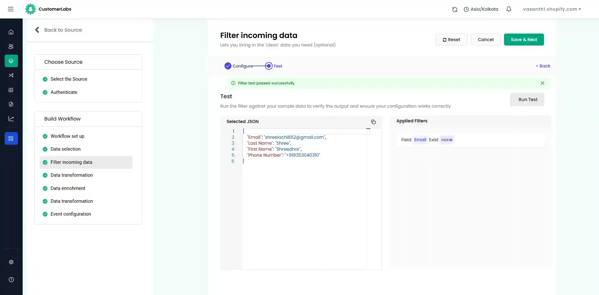 Filter configuration applied to incoming CSV records