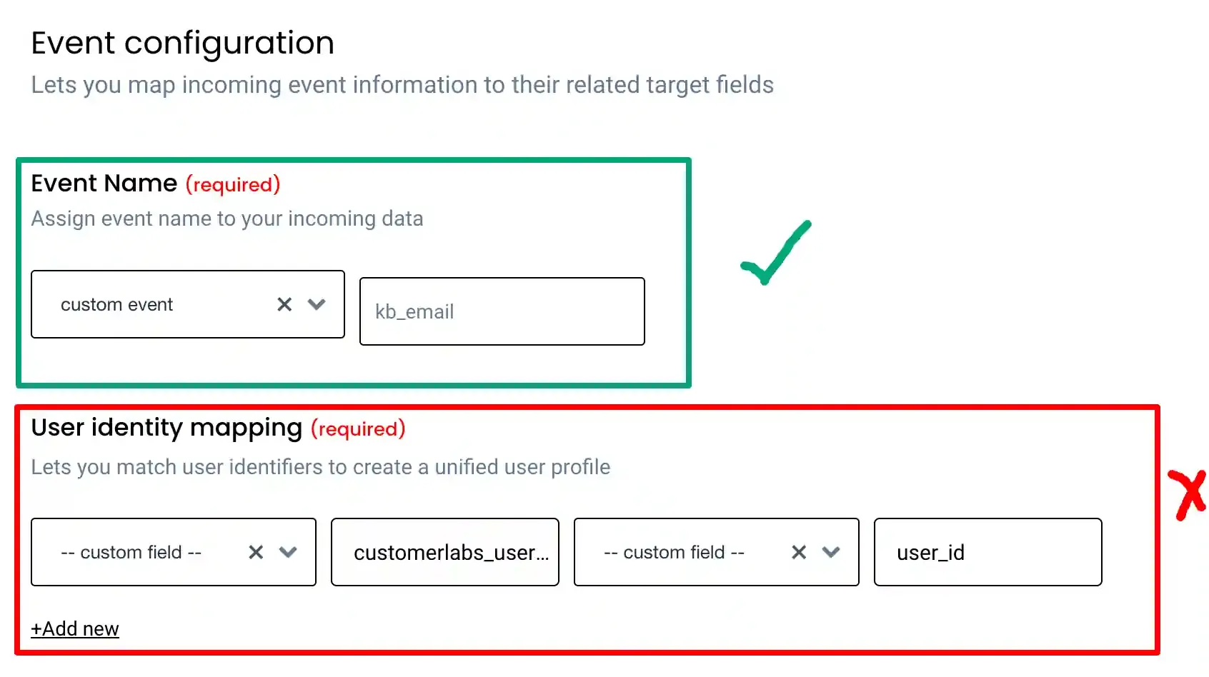 Event Configuration with custom event name field