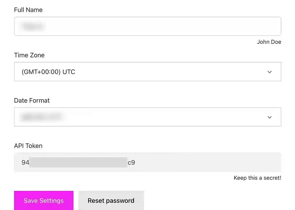 Drip Profile → User Settings → API Token