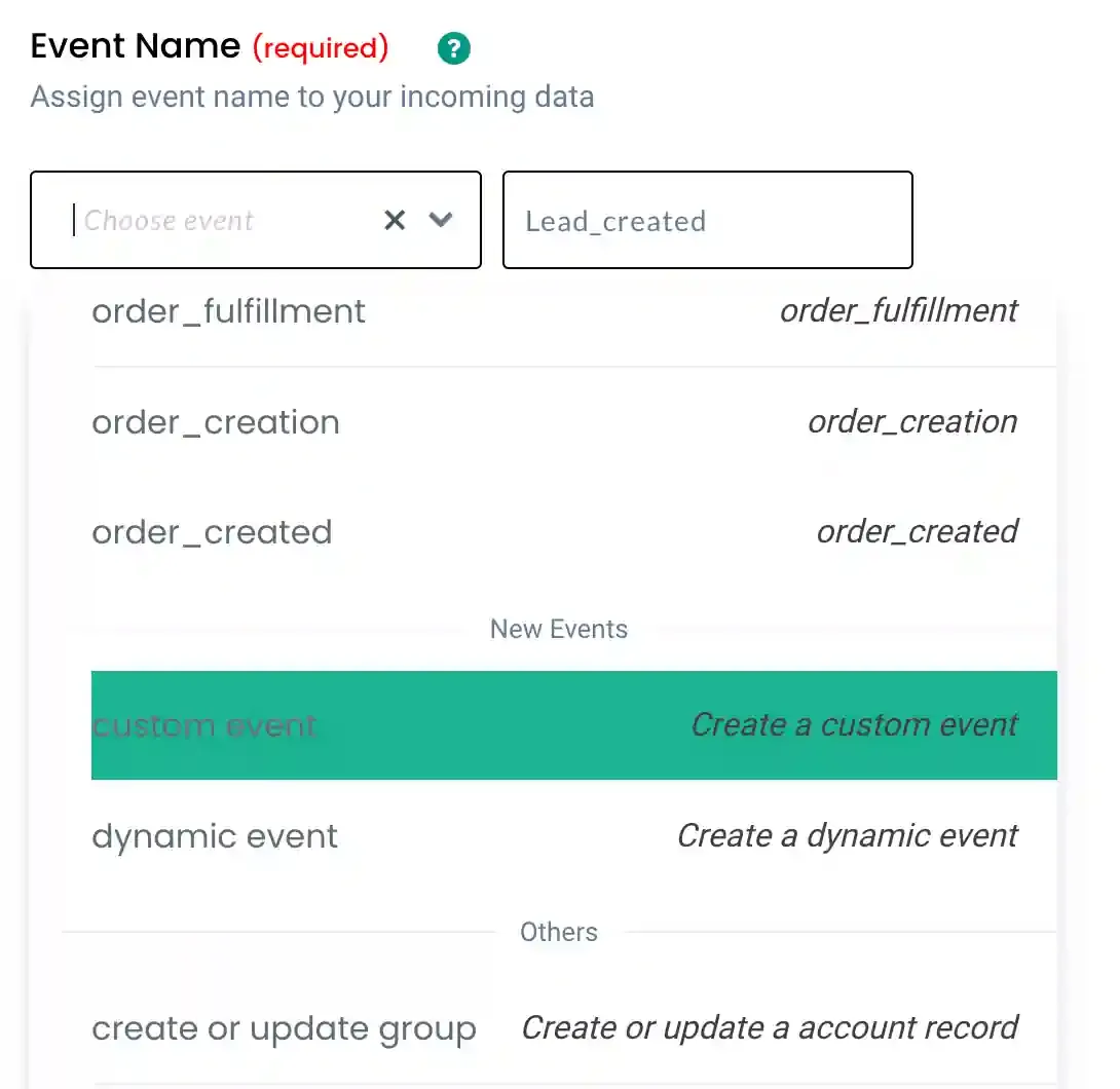 Event naming screen
