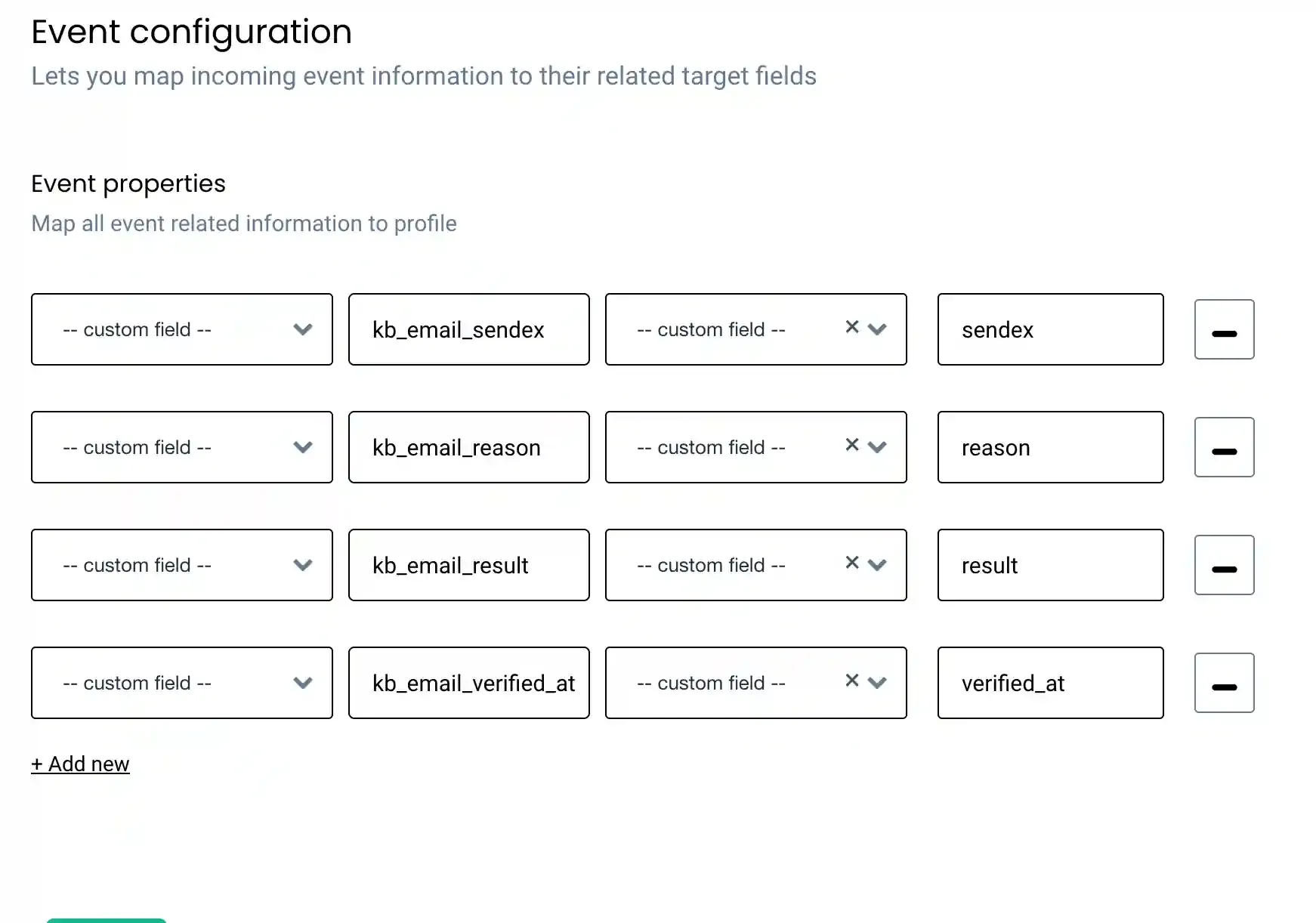 Event properties with default Kickbox verification fields