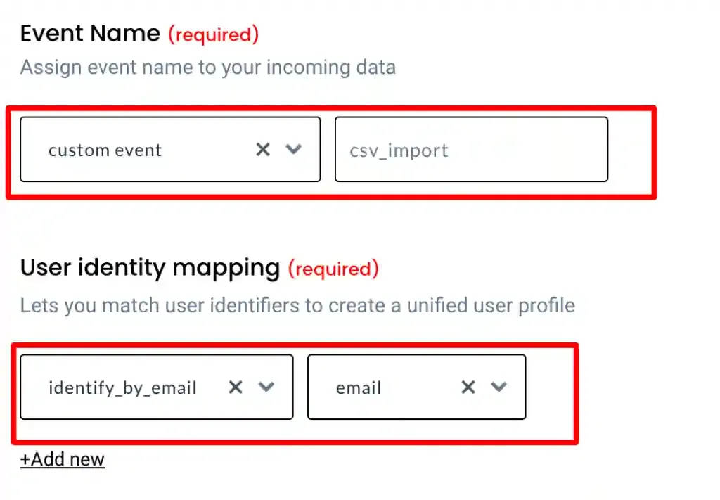 Select identifier type and map the corresponding CSV column