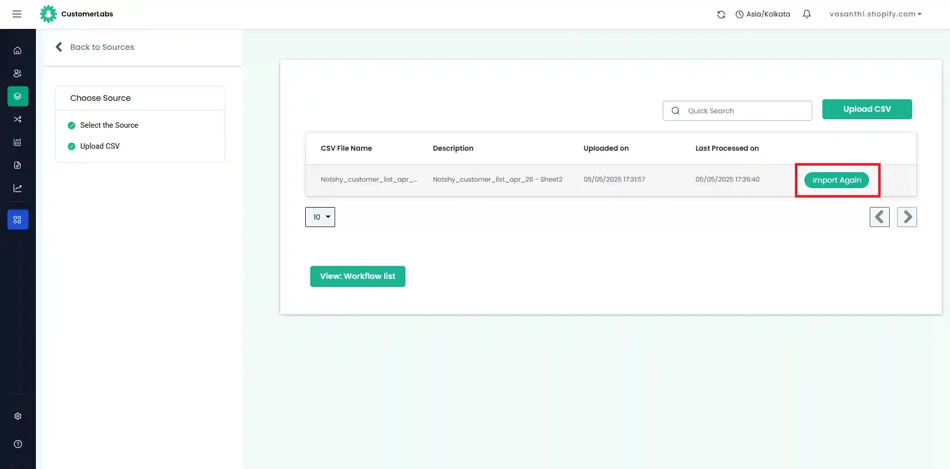 Click Import to start processing the CSV