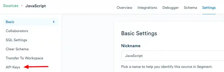 Selecting the JavaScript source in Segment