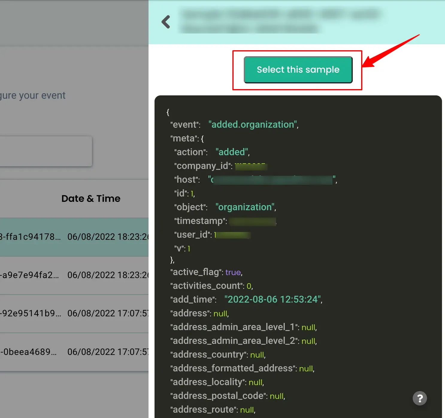 Sample data confirmed for the Pipedrive Organization workflow