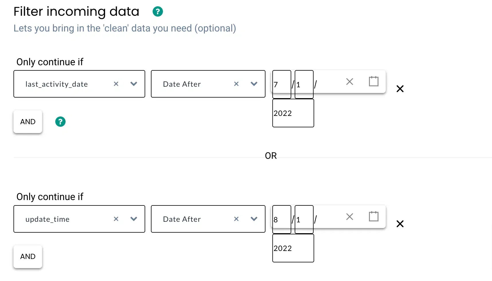Filter configuration for the Pipedrive Organization workflow