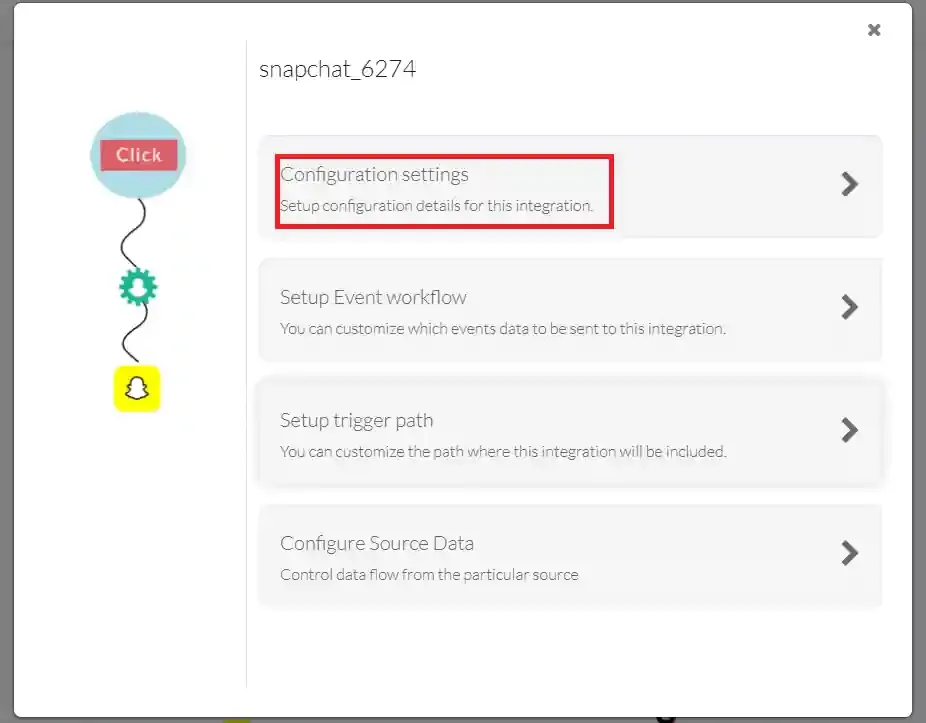 Authenticate Snapchat button in Configuration Settings