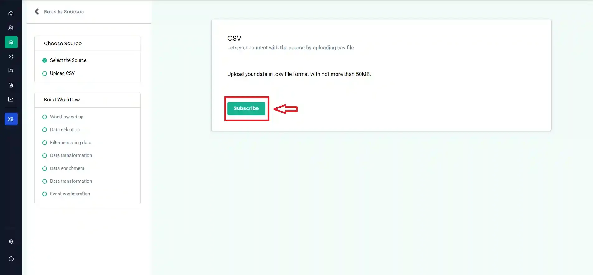Click Subscribe to enable CSV import