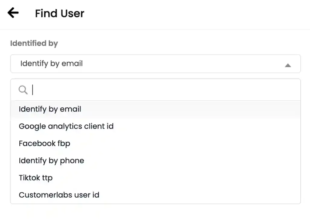 Find User section in CustomerLabs