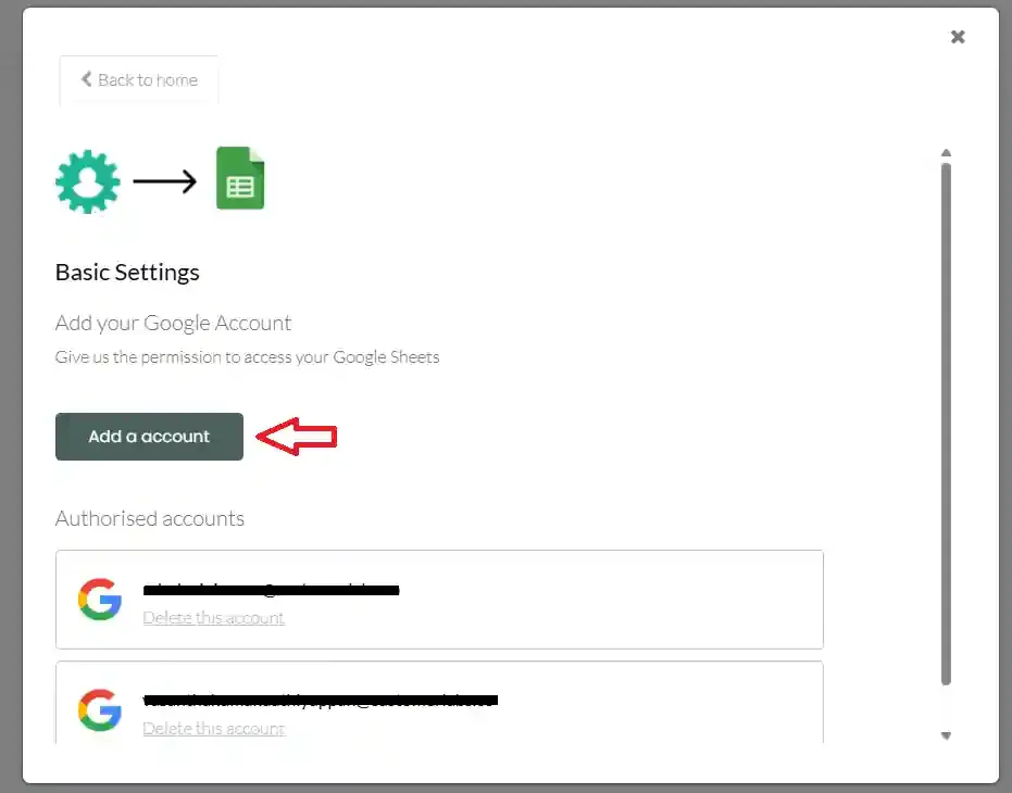 Click Add an Account to link a Google account
