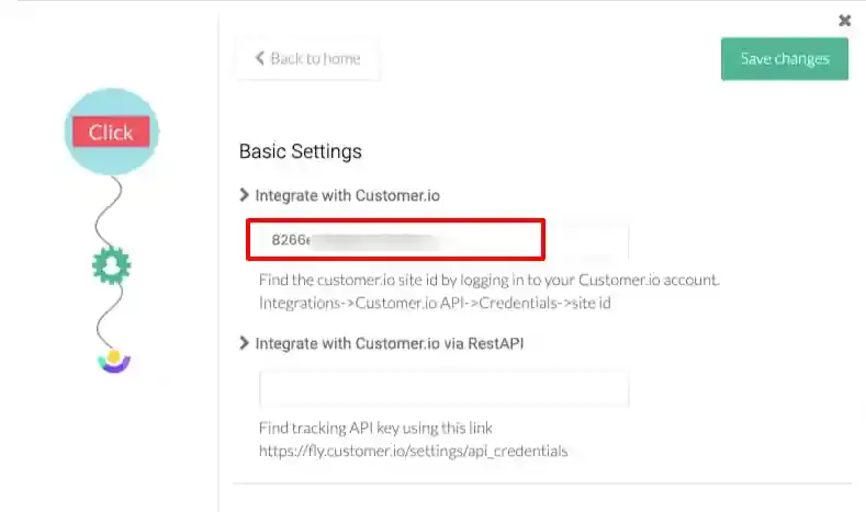 Site ID entered in Integrate with Customer.io field