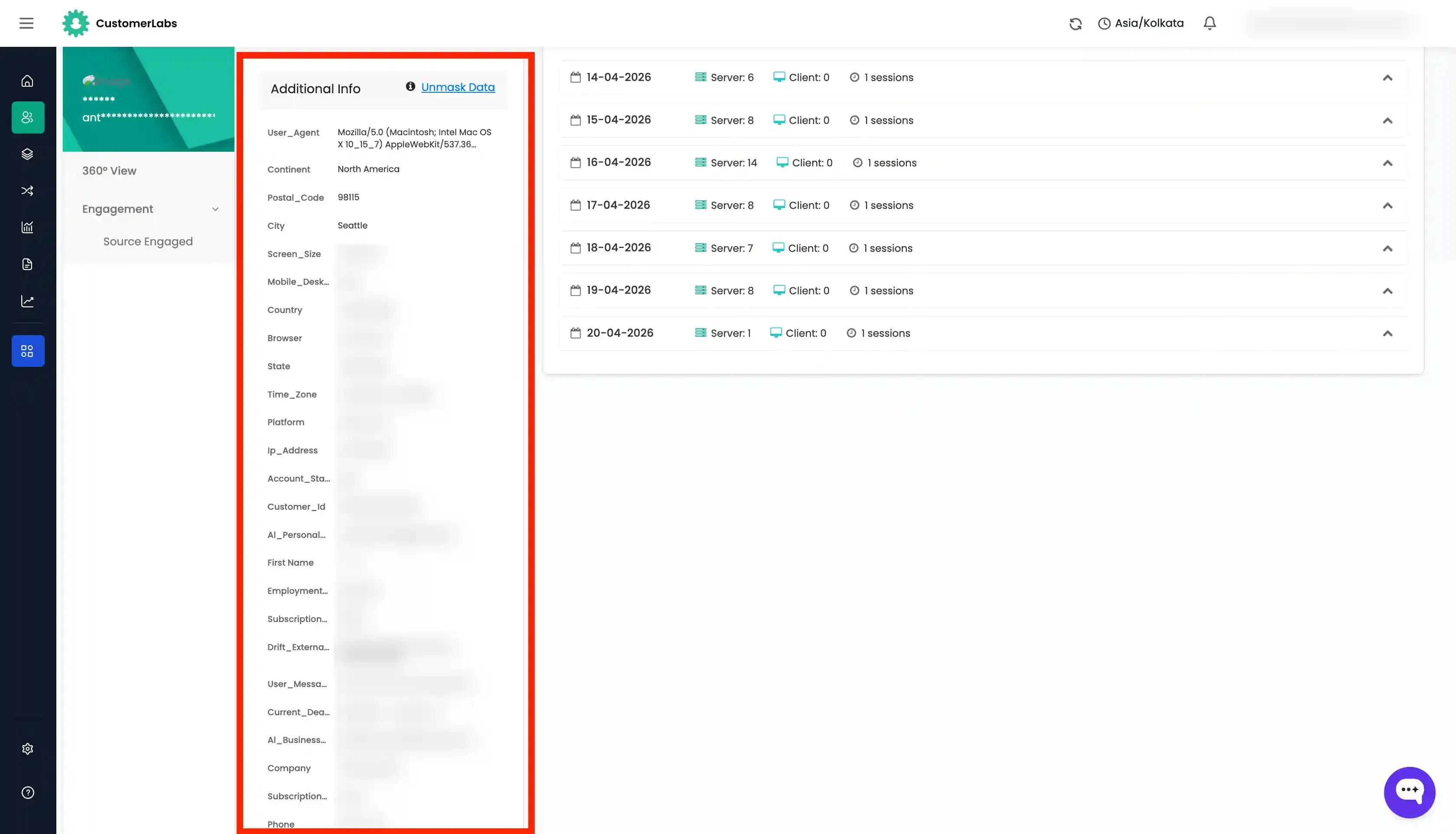 Additional Info section showing all captured user traits