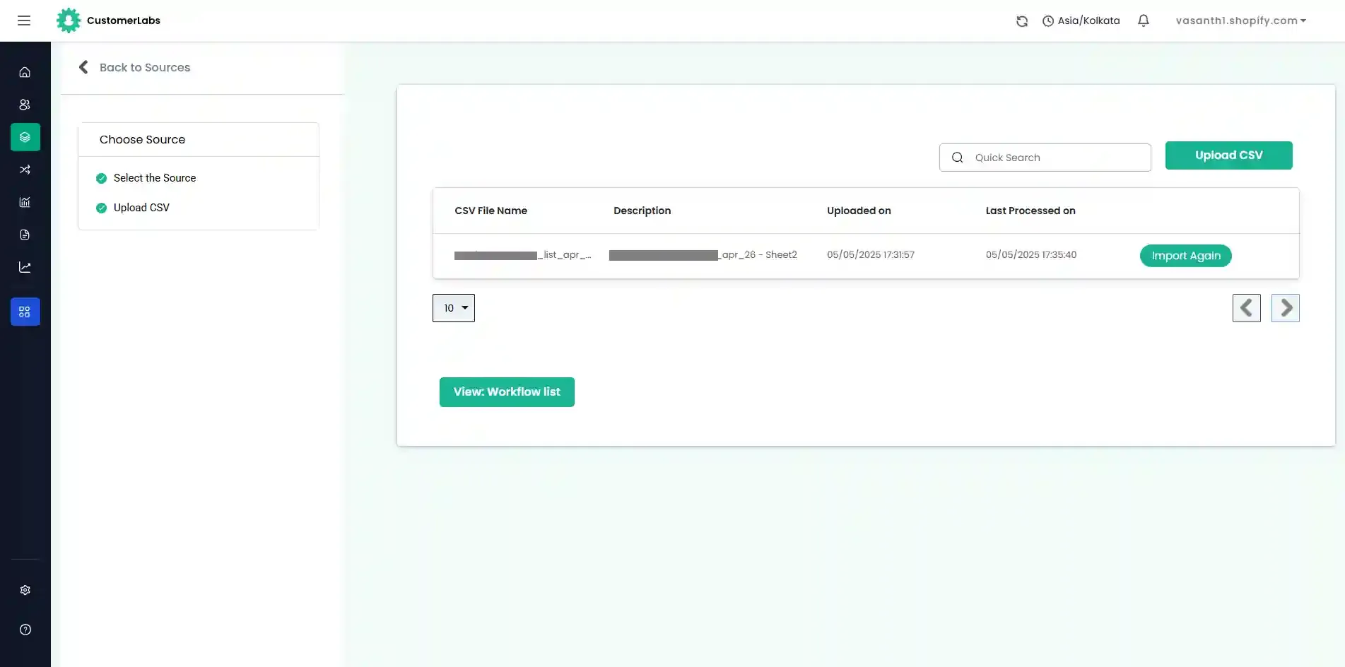 Click Next: Workflow Setup after upload is complete