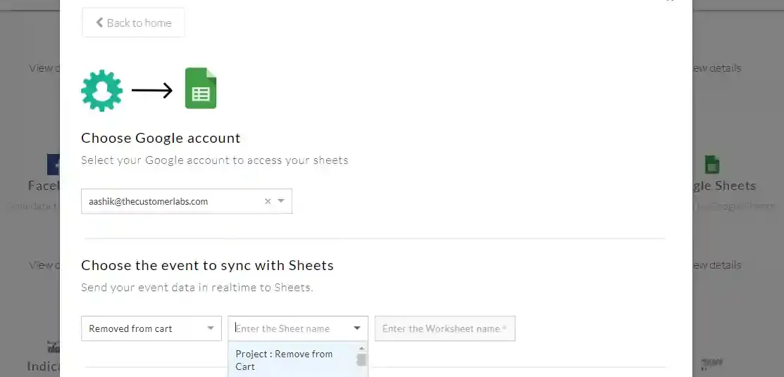Choose the target Google Sheet and worksheet name
