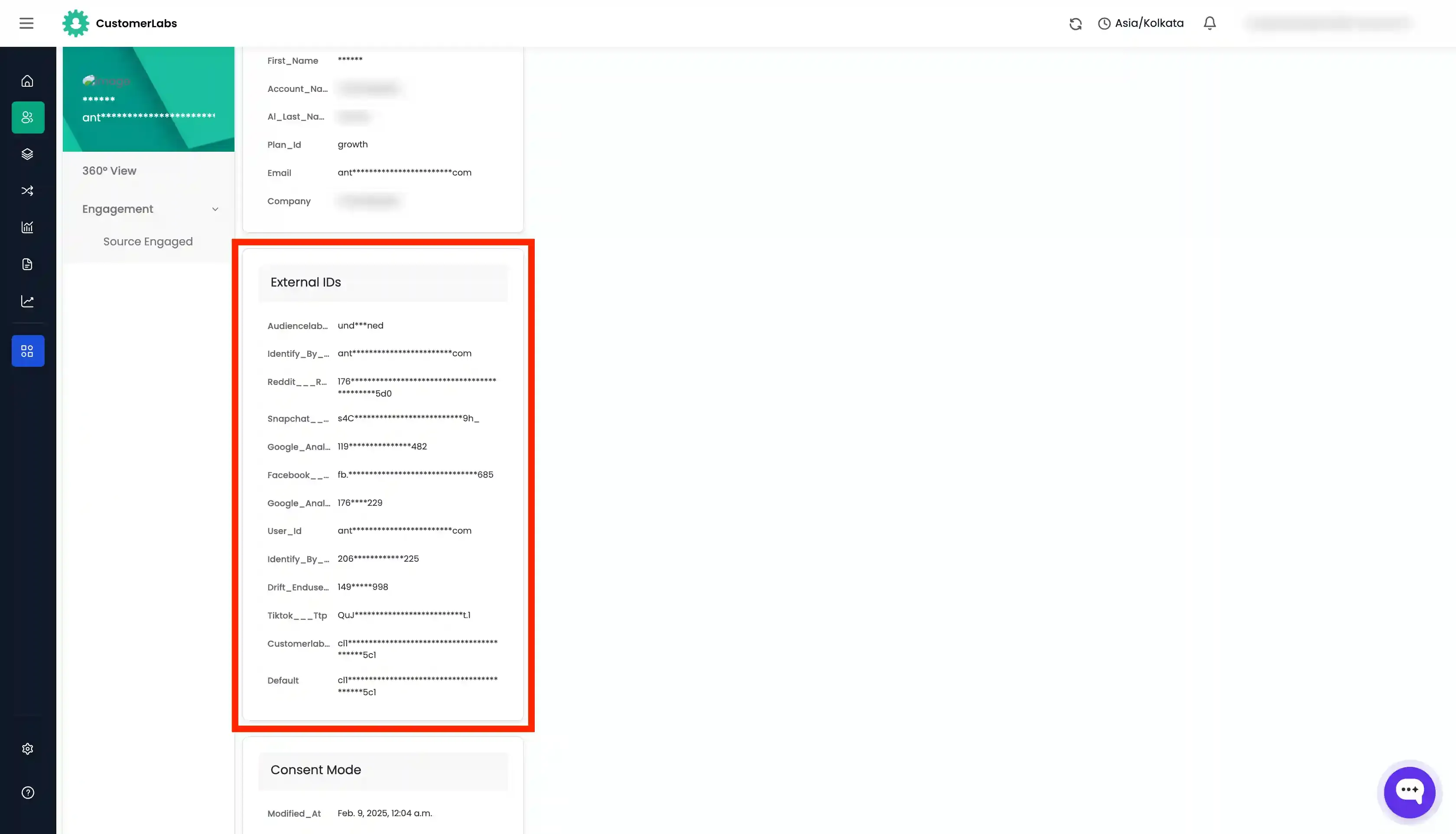External IDs section showing advertiser click IDs and cookie identifiers