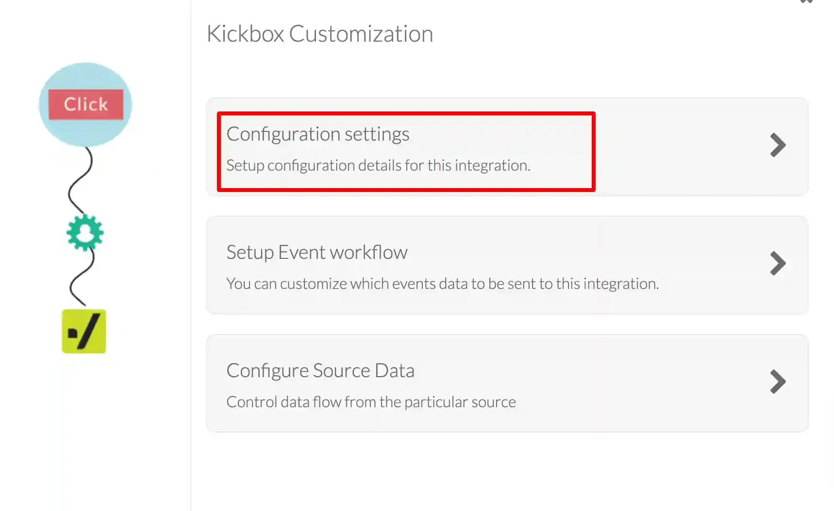 Kickbox Customization menu with Configuration settings selected