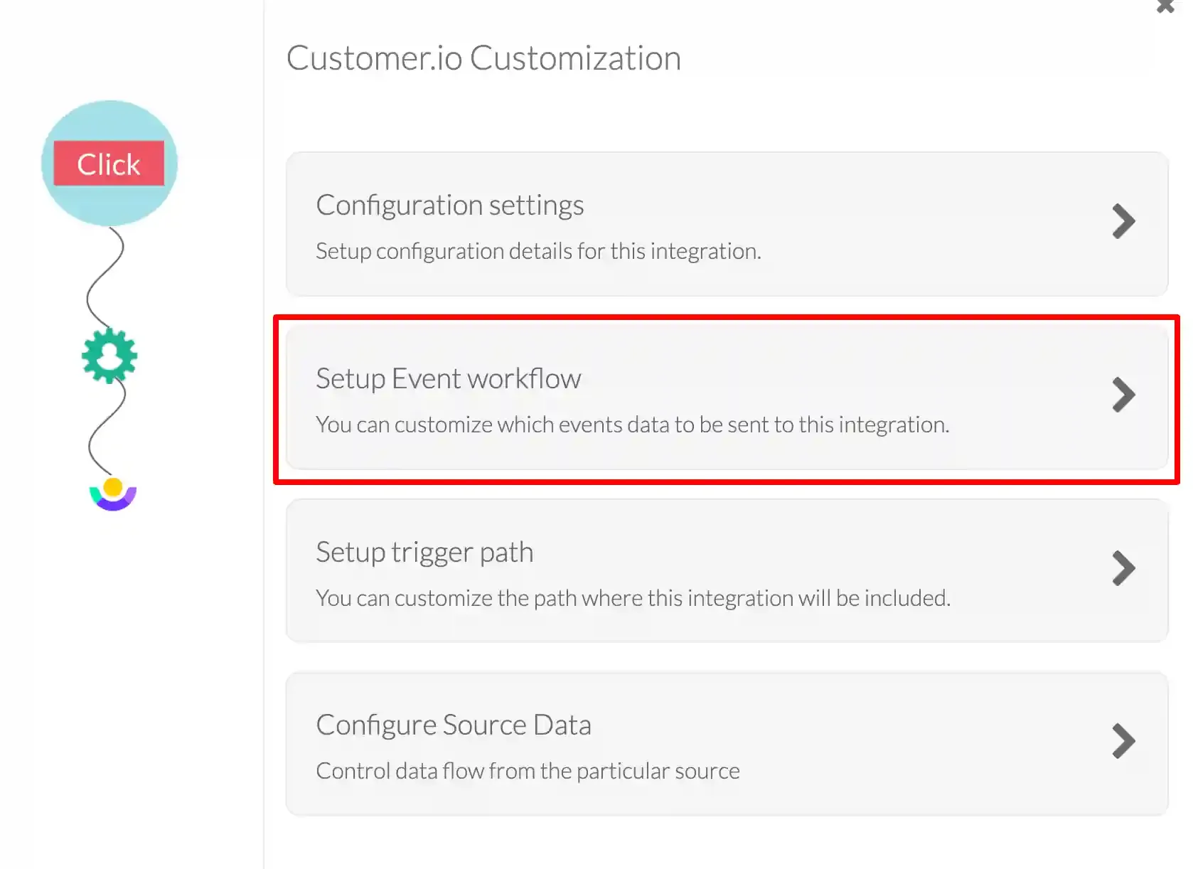 Setup Action Workflow screen showing tracked events