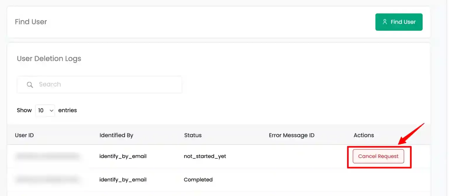 Deletion request queued in CustomerLabs