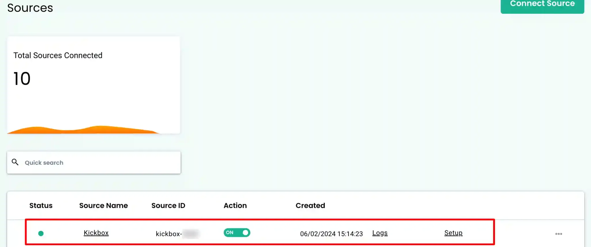 Kickbox Source automatically created in CustomerLabs after saving