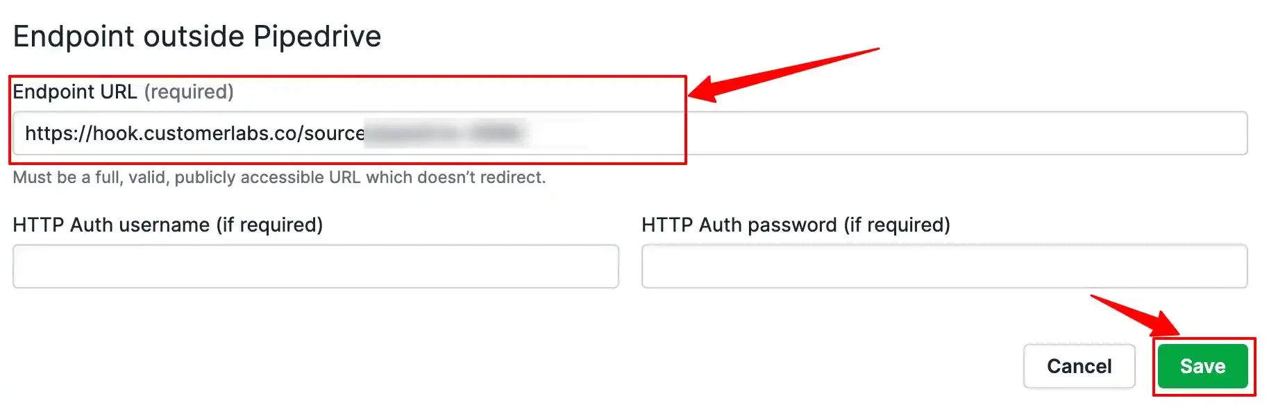 Event object selection for the Pipedrive webhook