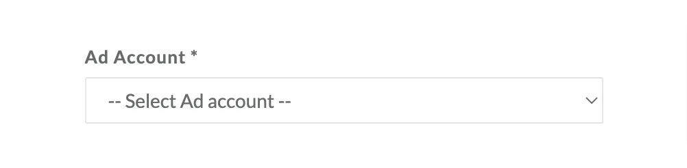 "Form field labeled 'Ad Account' with a dropdown menu showing '-- Select Ad account --'. This is part of TikTok integration setup."