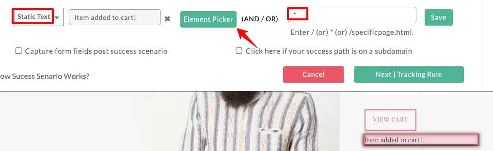 This image shows to select the static text and click element picker