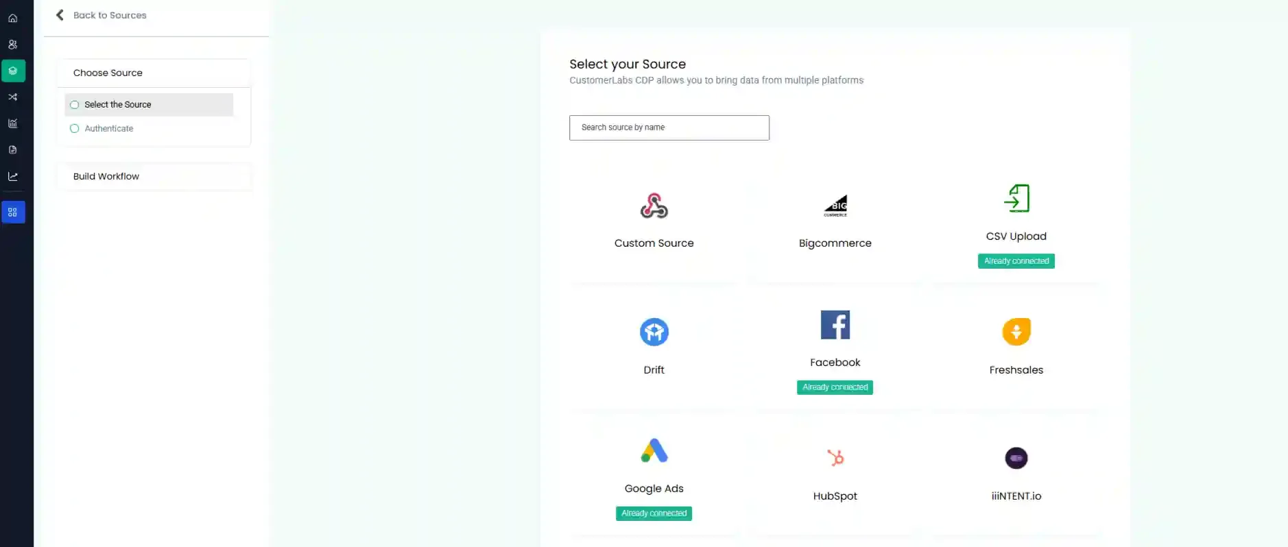 Connect Source in CustomerLabs