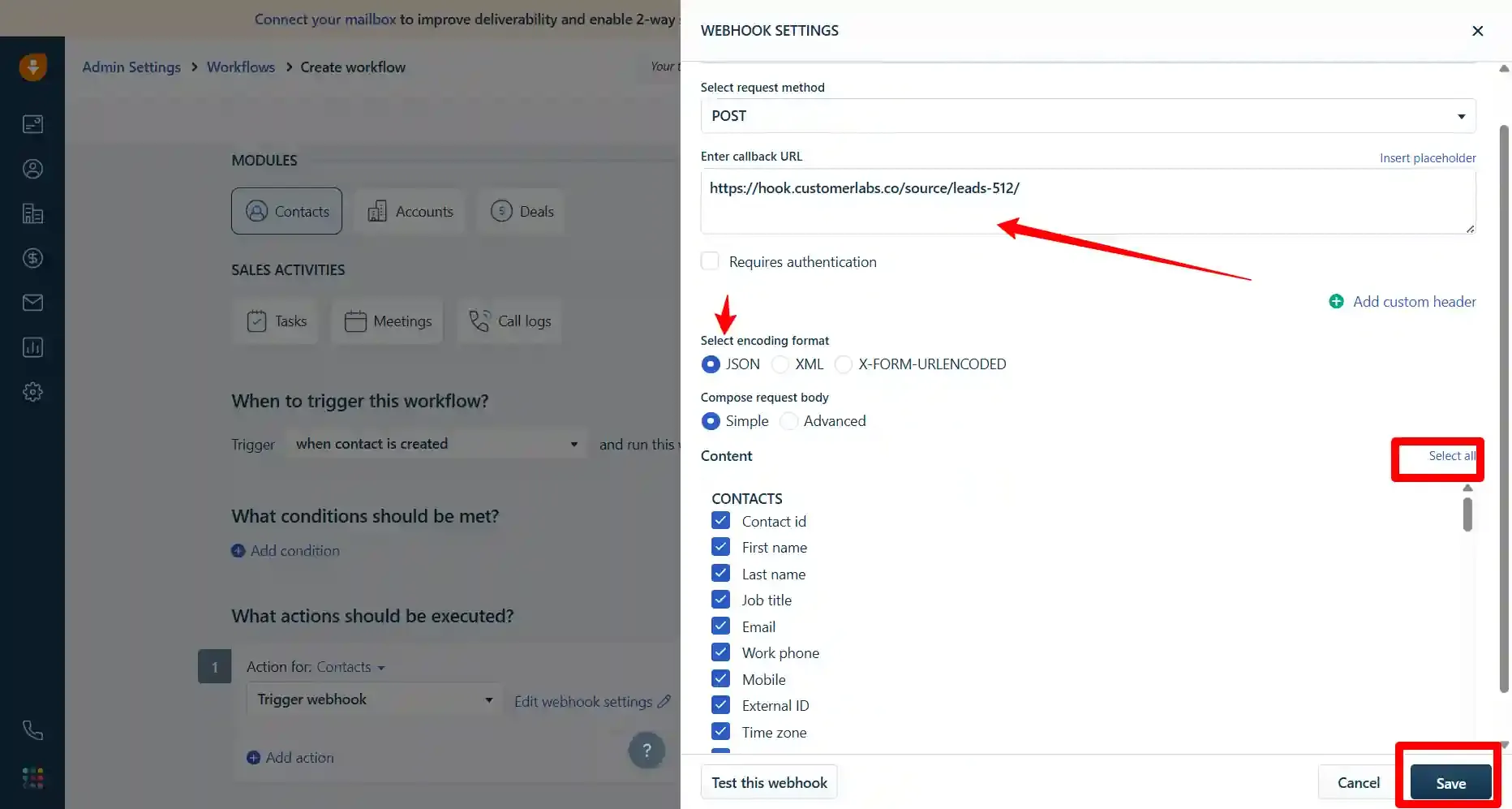 Webhook Action Configuration