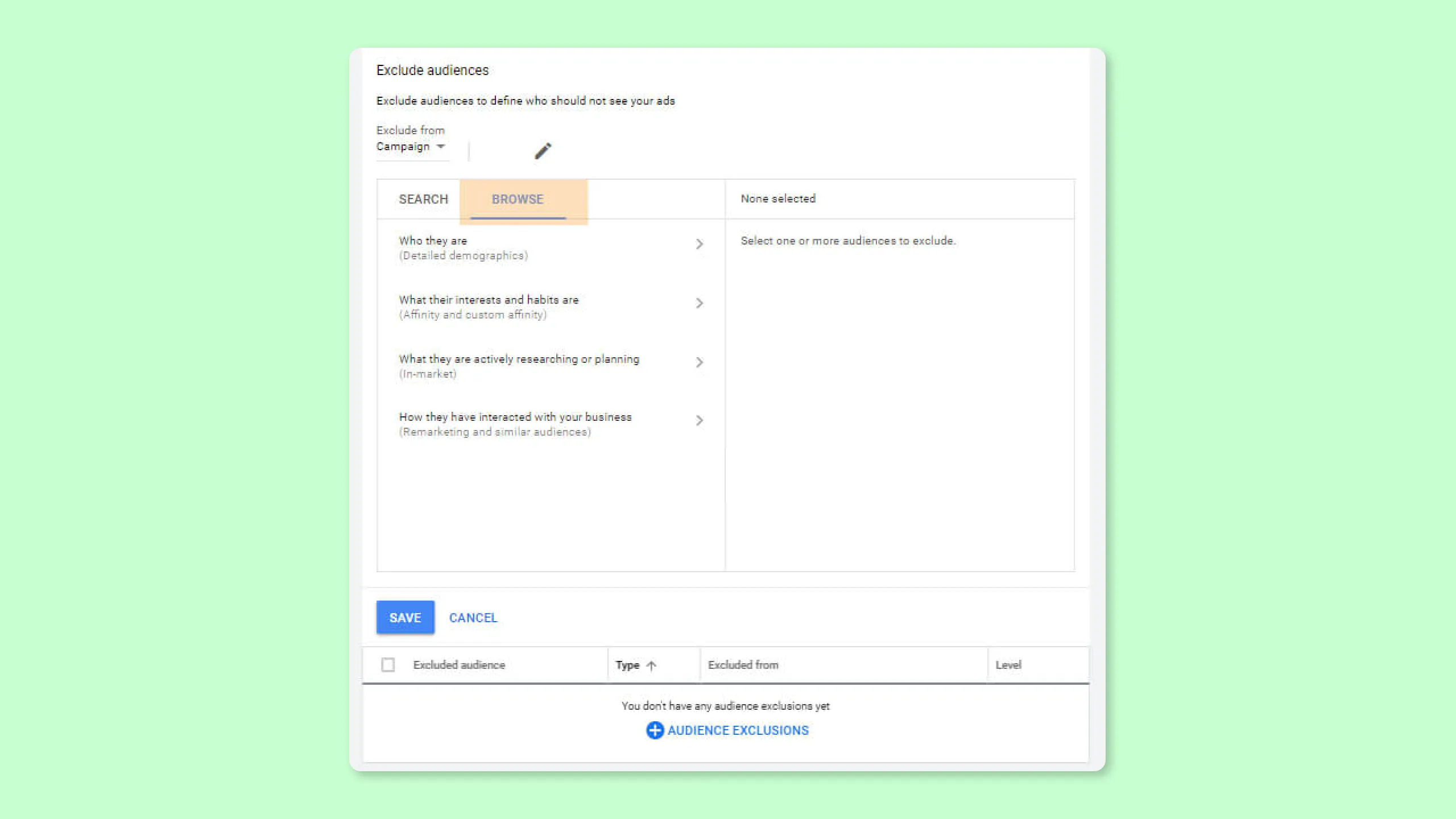 Simply add the segment to your exclusion list and start your campaigns.