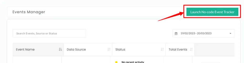 Launch no-code event tracker