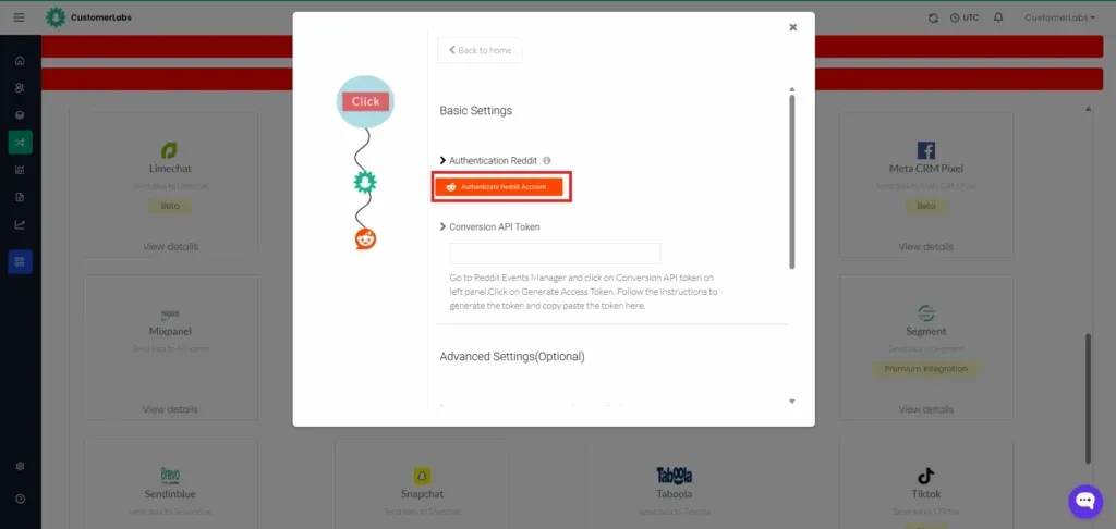 Authenticate reddit account in customerlabs