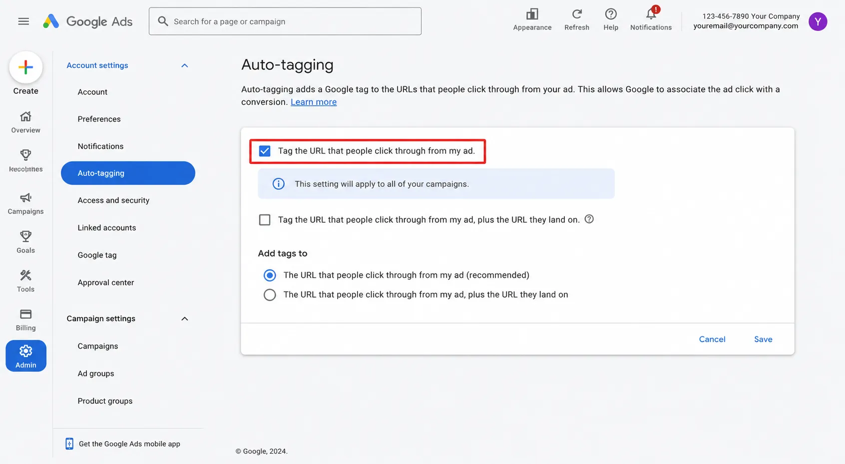 Auto tagging in google ads