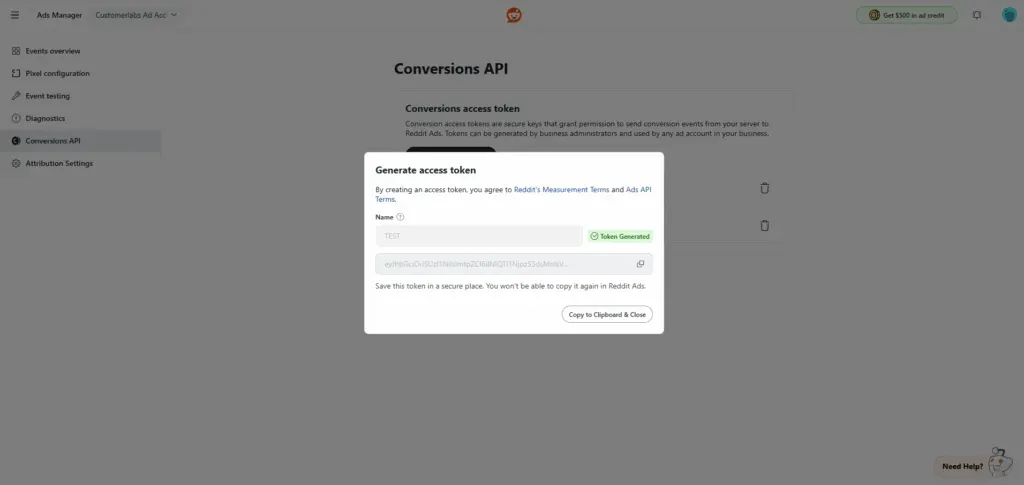 Connect reddit capi and generate a token