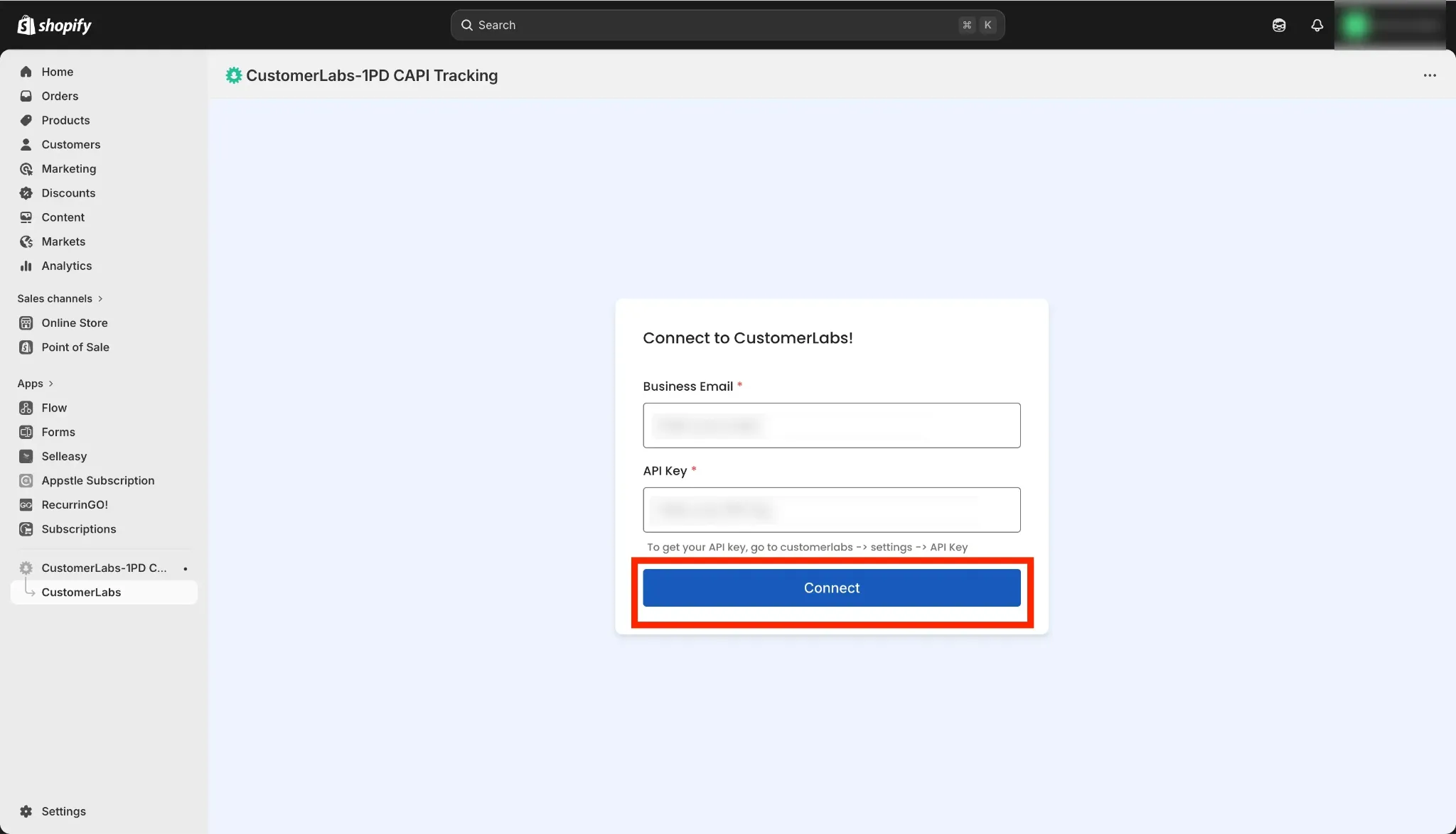 Connect shopify to customerlabs