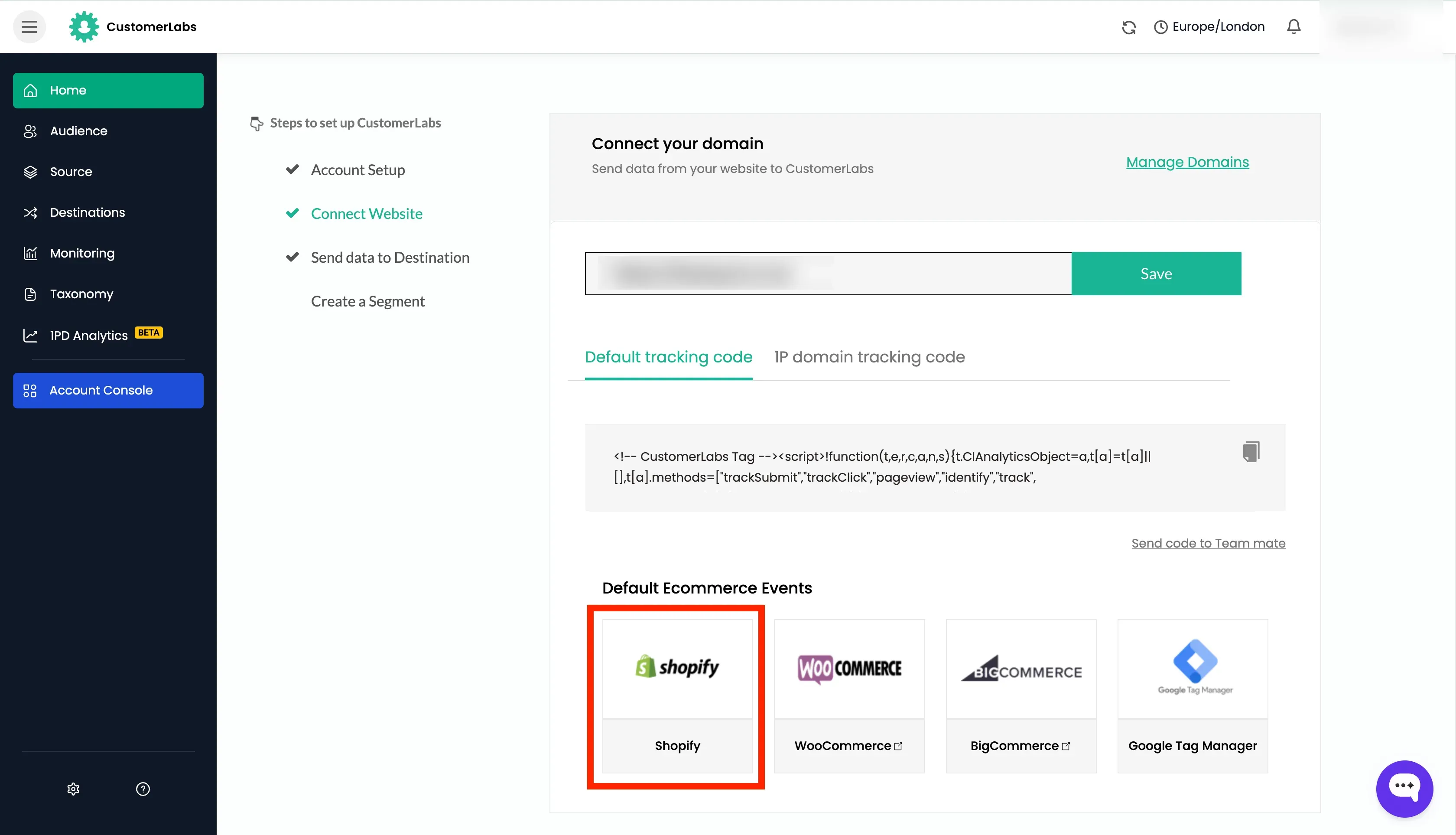 Tracking Shopify Website with Customerlabs 1PD Ops