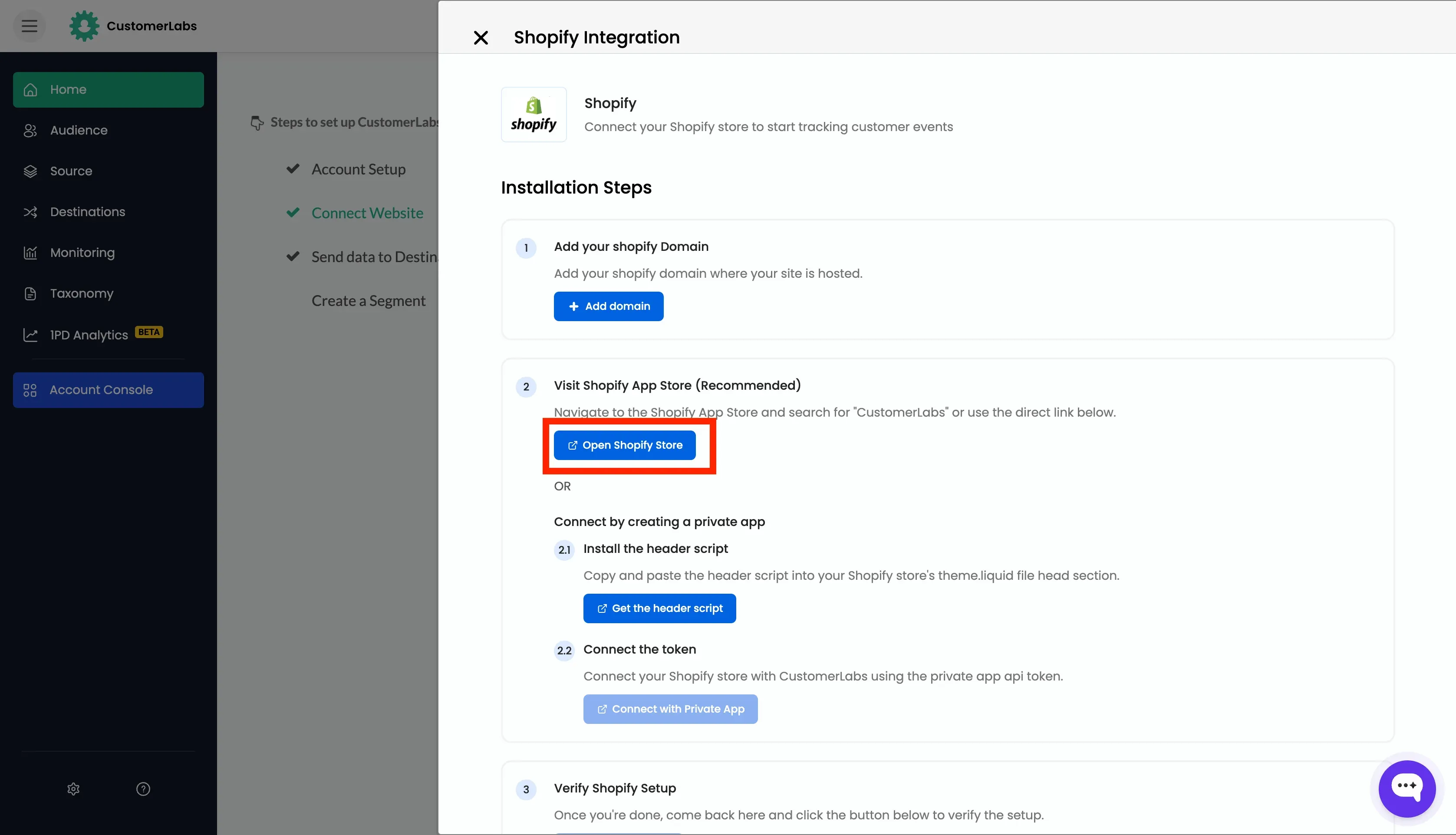 Tracking Shopify Website with Customerlabs 1PD Ops