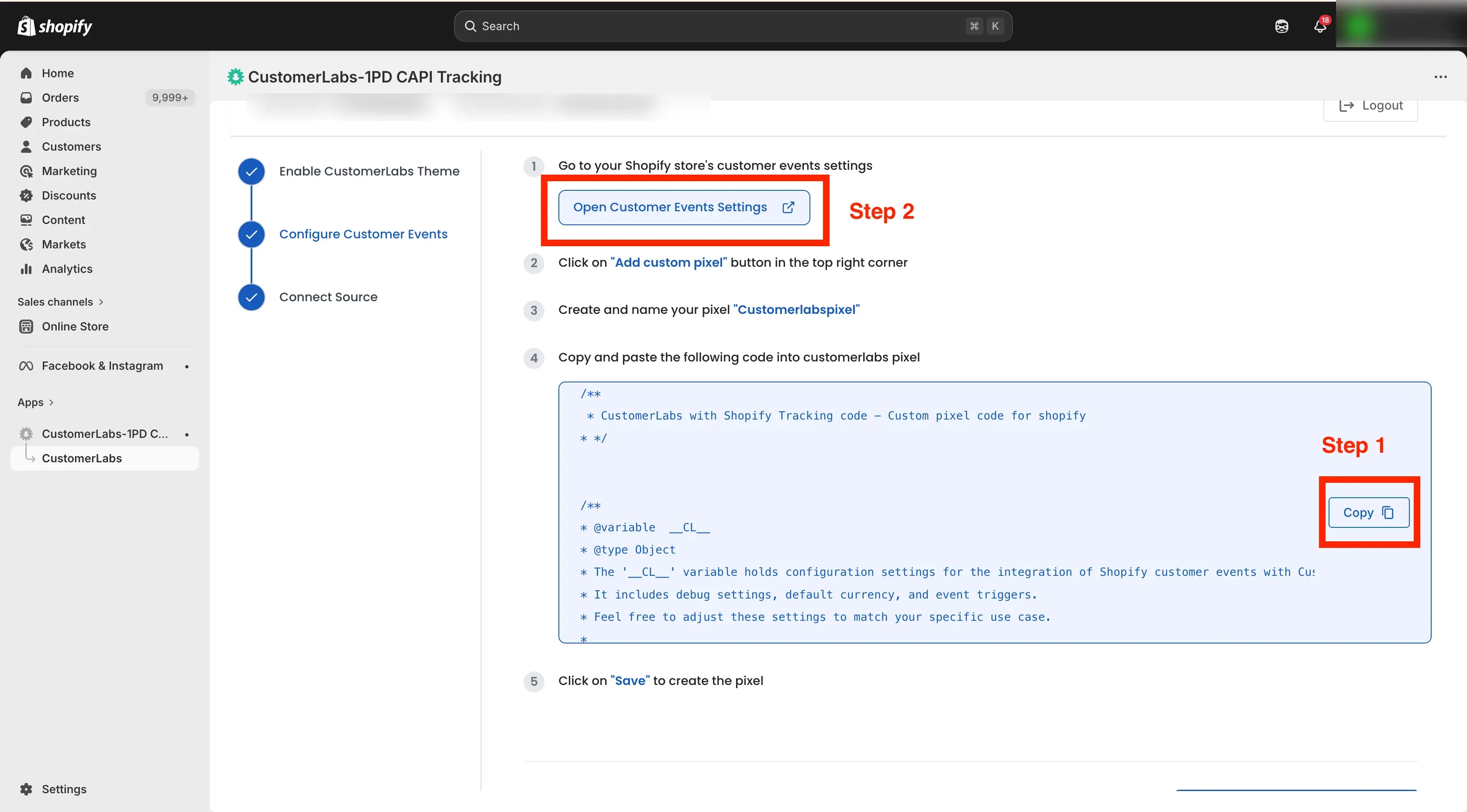 Tracking Shopify Website with Customerlabs 1PD Ops