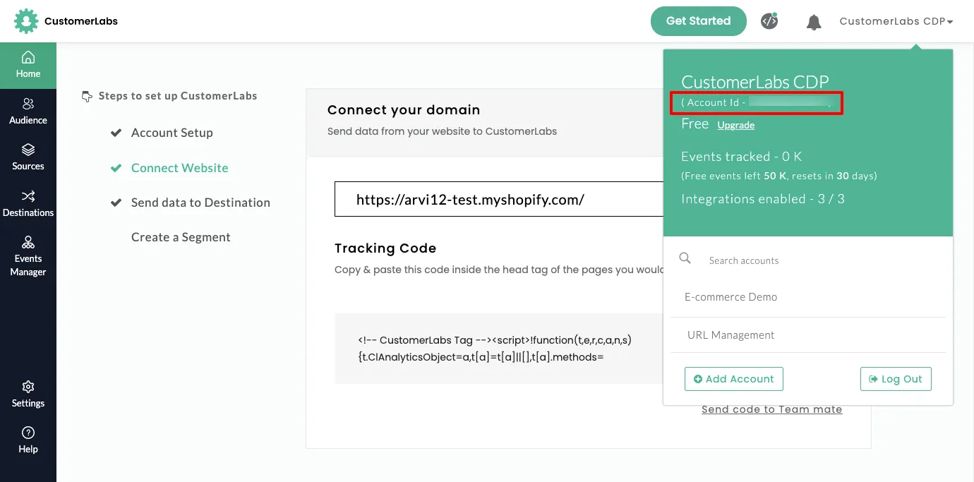 This image shows CustomerLabs account, locate your App ID (also referred to as Account ID.