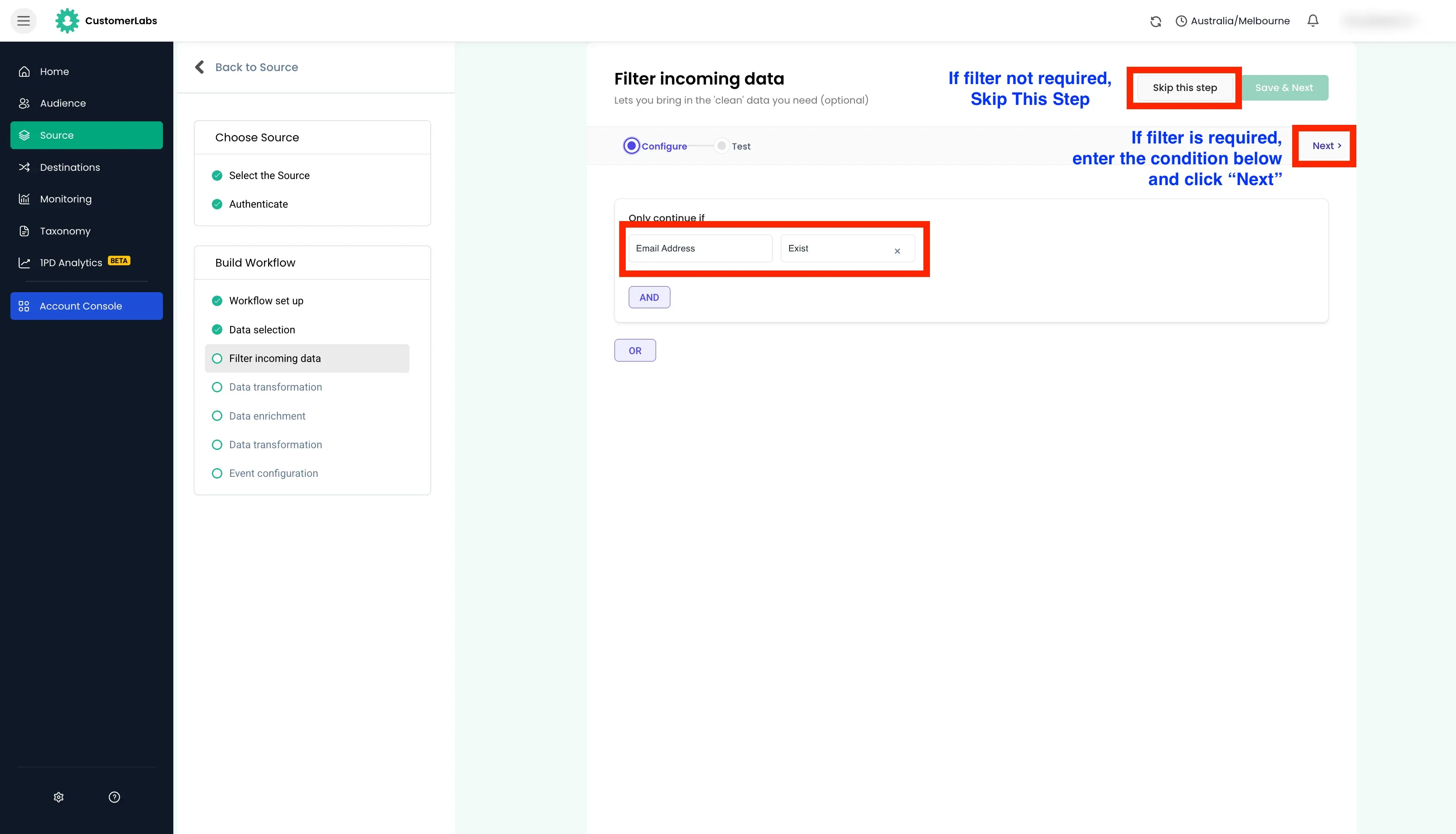 configuring workflow in Customerlabs 1PD Ops
