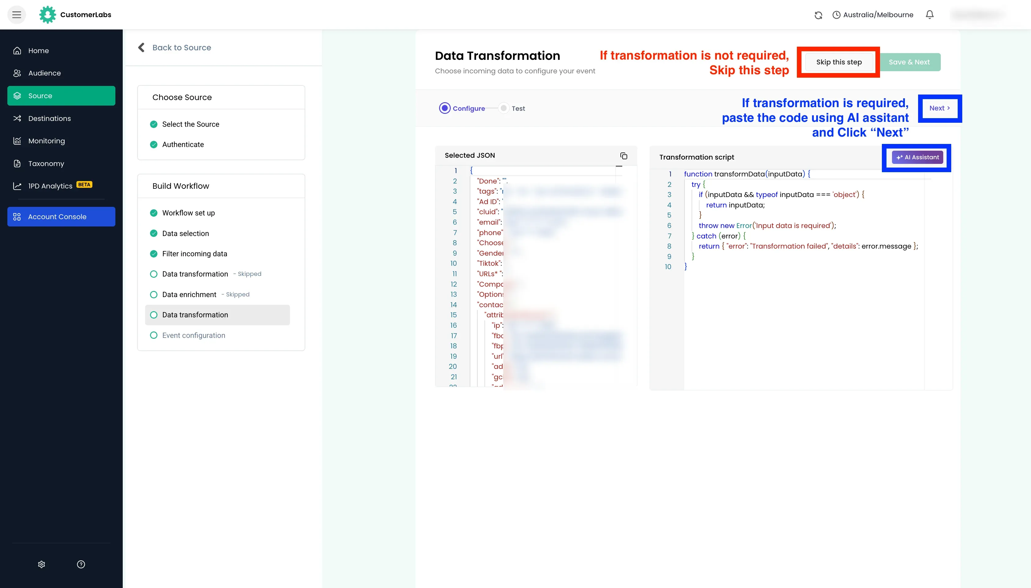 configuring workflow in Customerlabs 1PD Ops