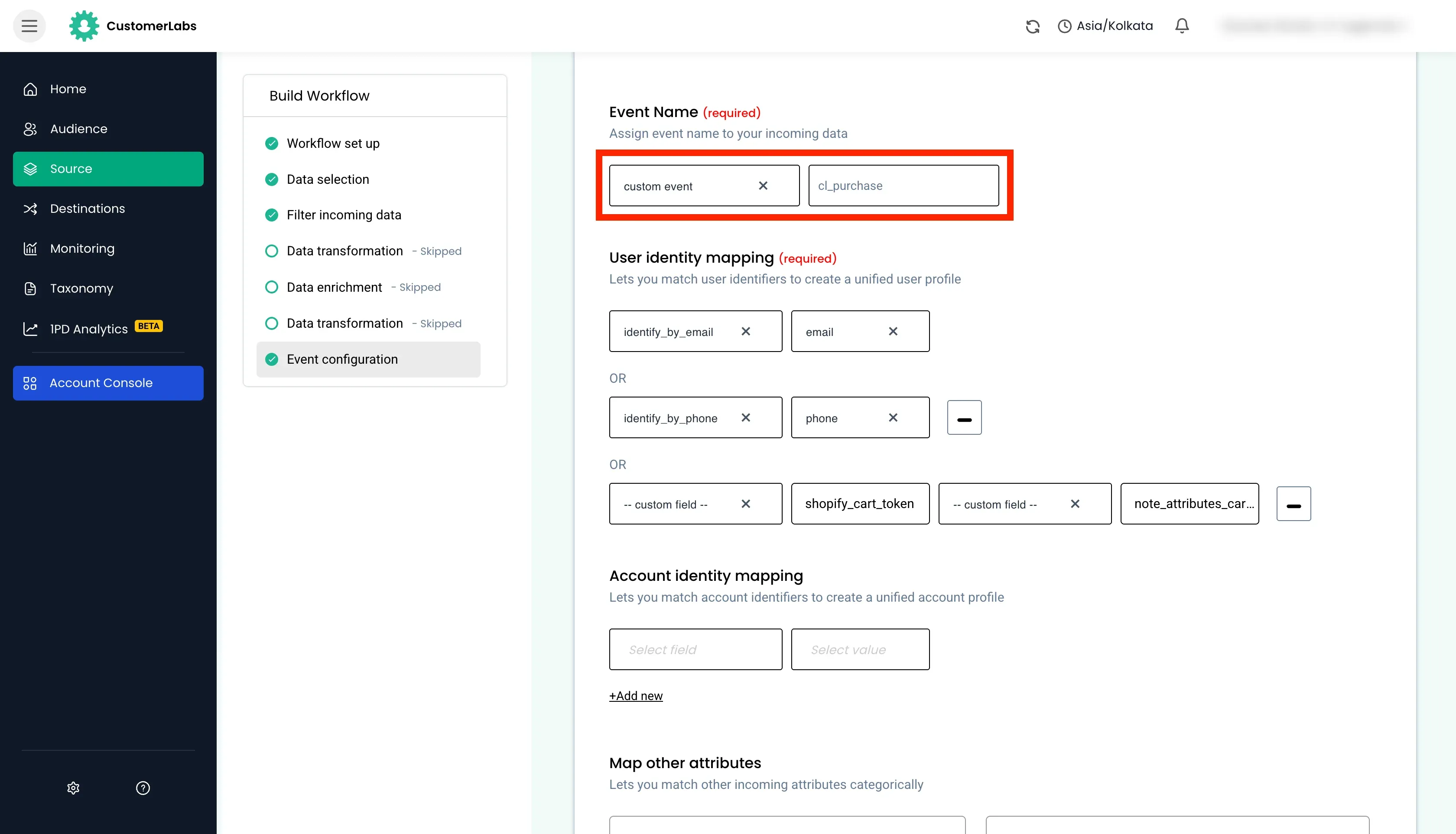 configuring workflow in Customerlabs 1PD Ops