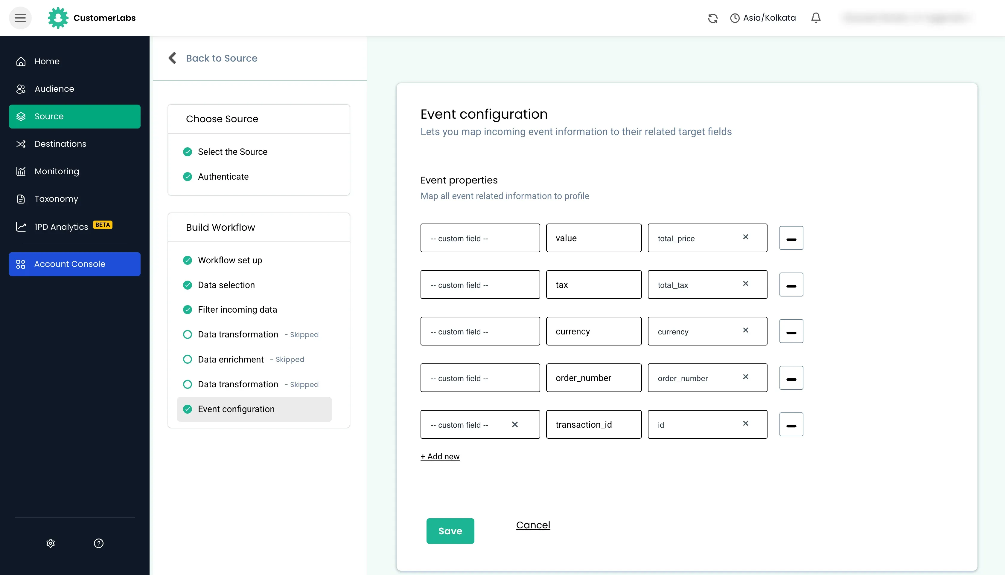 configuring workflow in Customerlabs 1PD Ops